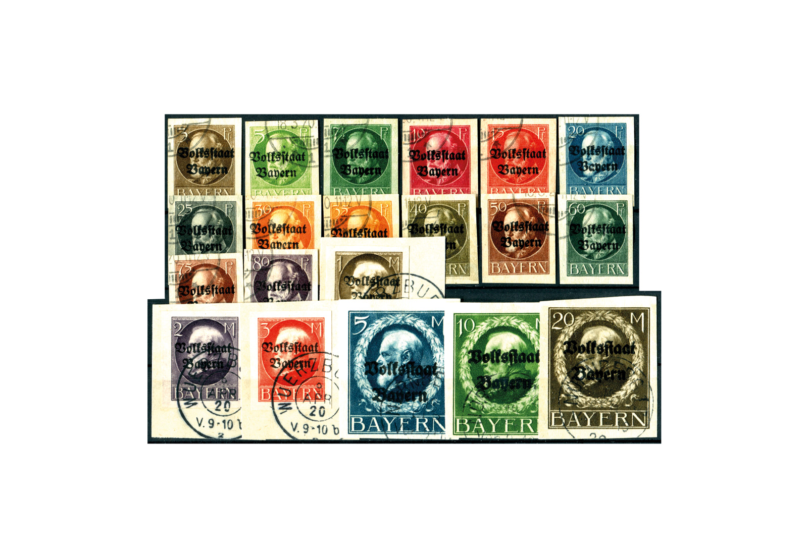 Briefmarken Altdeutschland Bayern König Ludwig III. 1920 Michel-Nr. 116-135 gestempelt