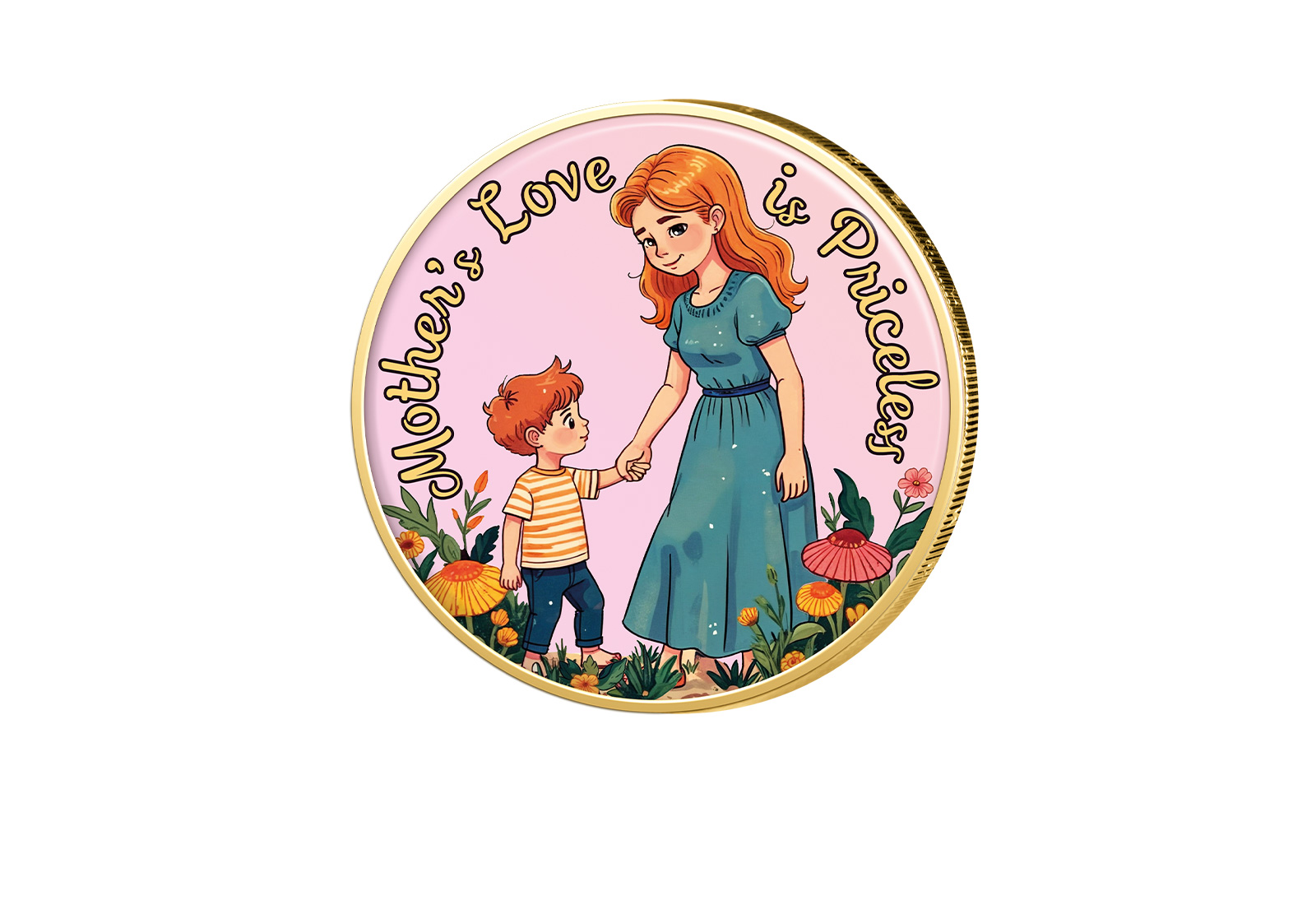 2 Euro vergoldet mit Farbapplikation Muttertag Geschenk