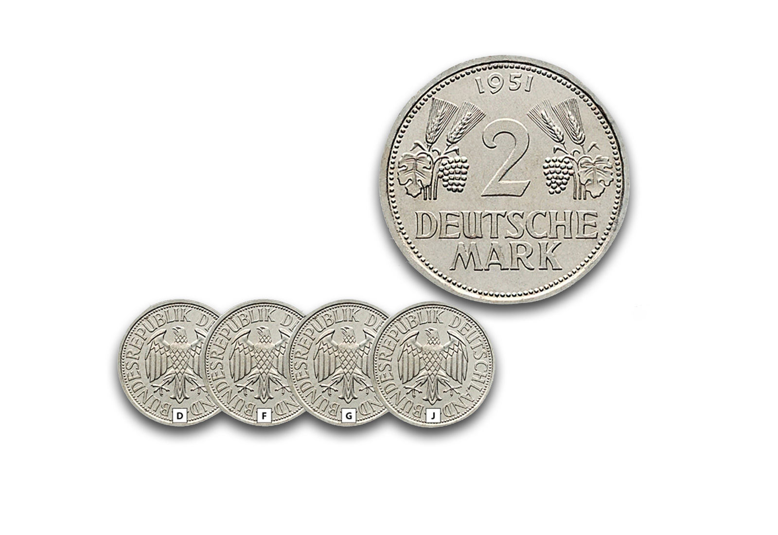 2 DM 1951 BRD Ähren Prägestätte D-J