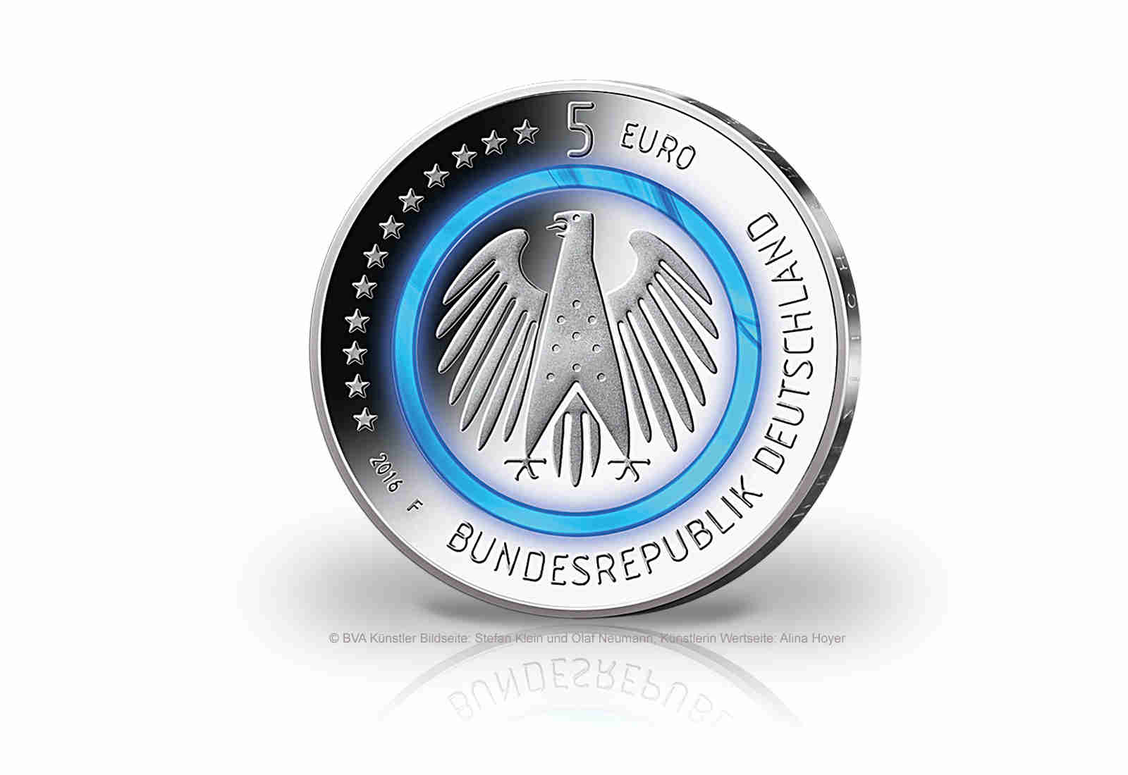 5 Euro 2016 Planet Erde Deutschland mit blauem Polymerring st Prägestätte F