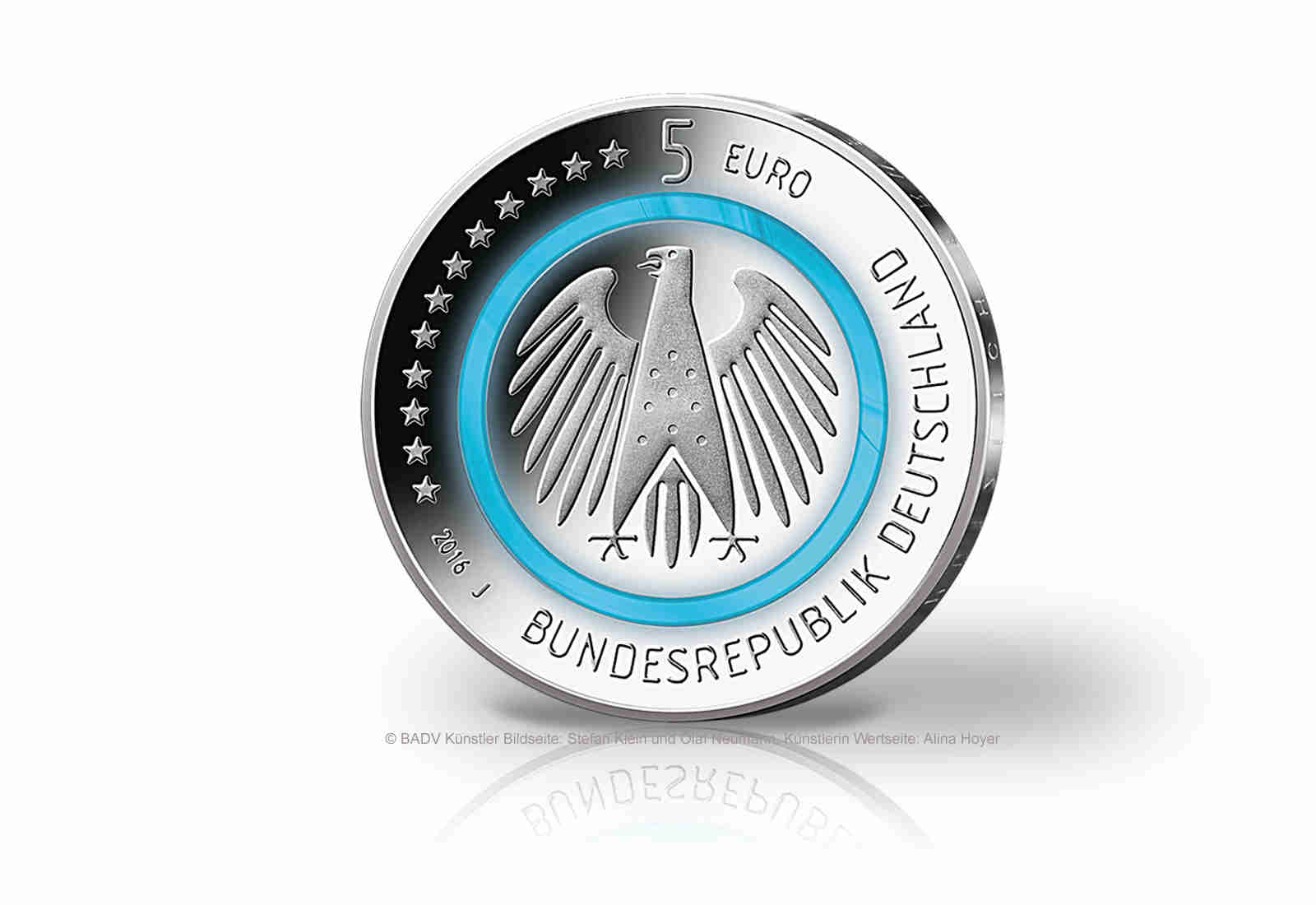 5 Euro 2016 Planet Erde Deutschland mit blauem Polymerring st Prägestätte J