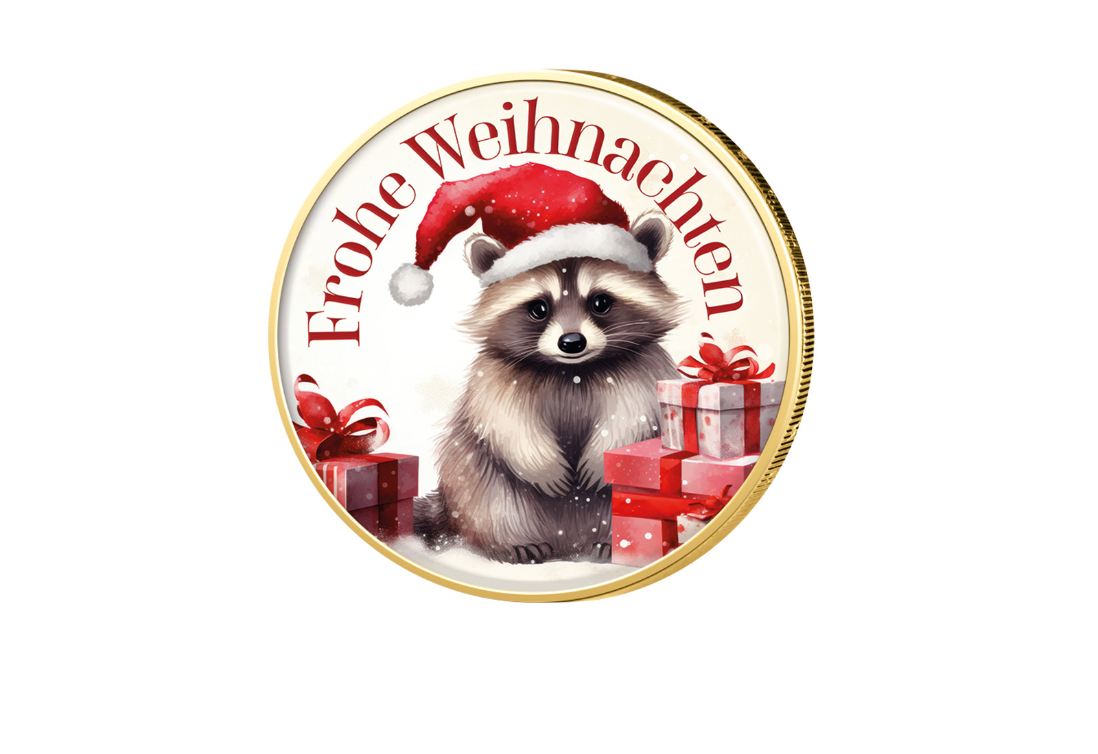 2 Euro vergoldet mit Farbmotiv Weihnachten