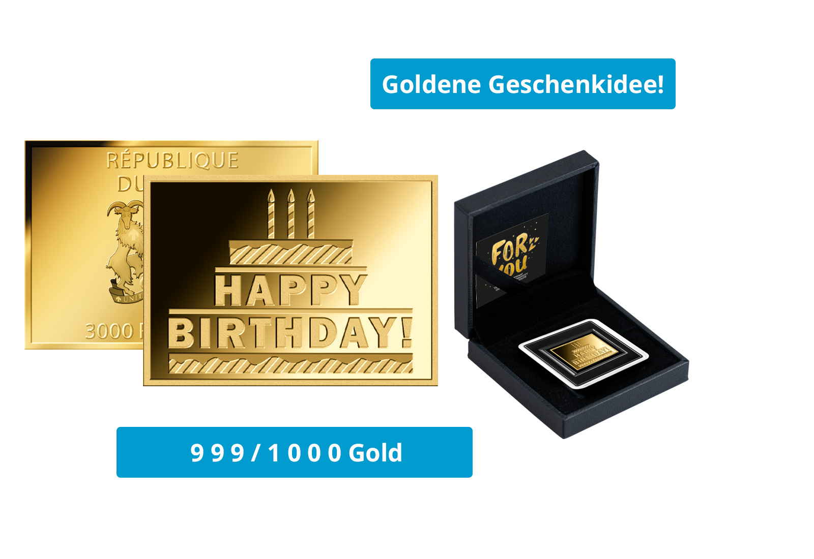 Goldmünze Motiv "Happy Birthday Kuchen" 999/1000 Gold Geschenk