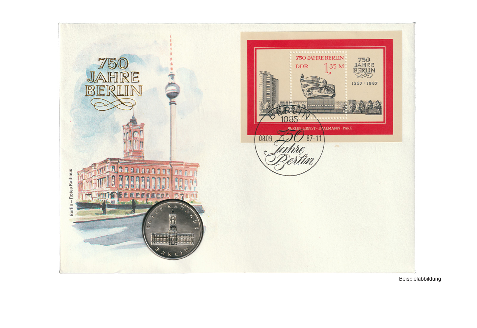 DDR Numisbrief J. 1614 mit Gedenkmünze 5 Mark Rotes Rathaus Berlin 1987 in Kollektion