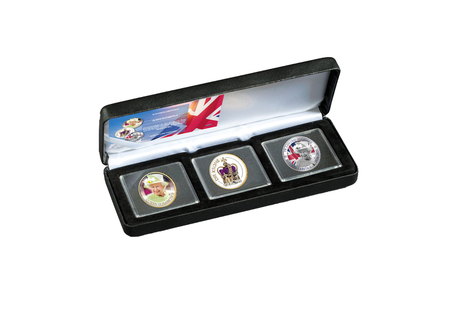 3x 2 Euro Set vergoldet Queen Elizabeth II. mit Farbmotiv