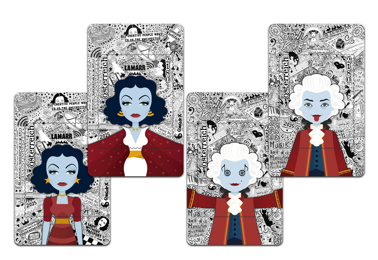 Österreich Krypto-Briefmarke Mozart und Lamarr