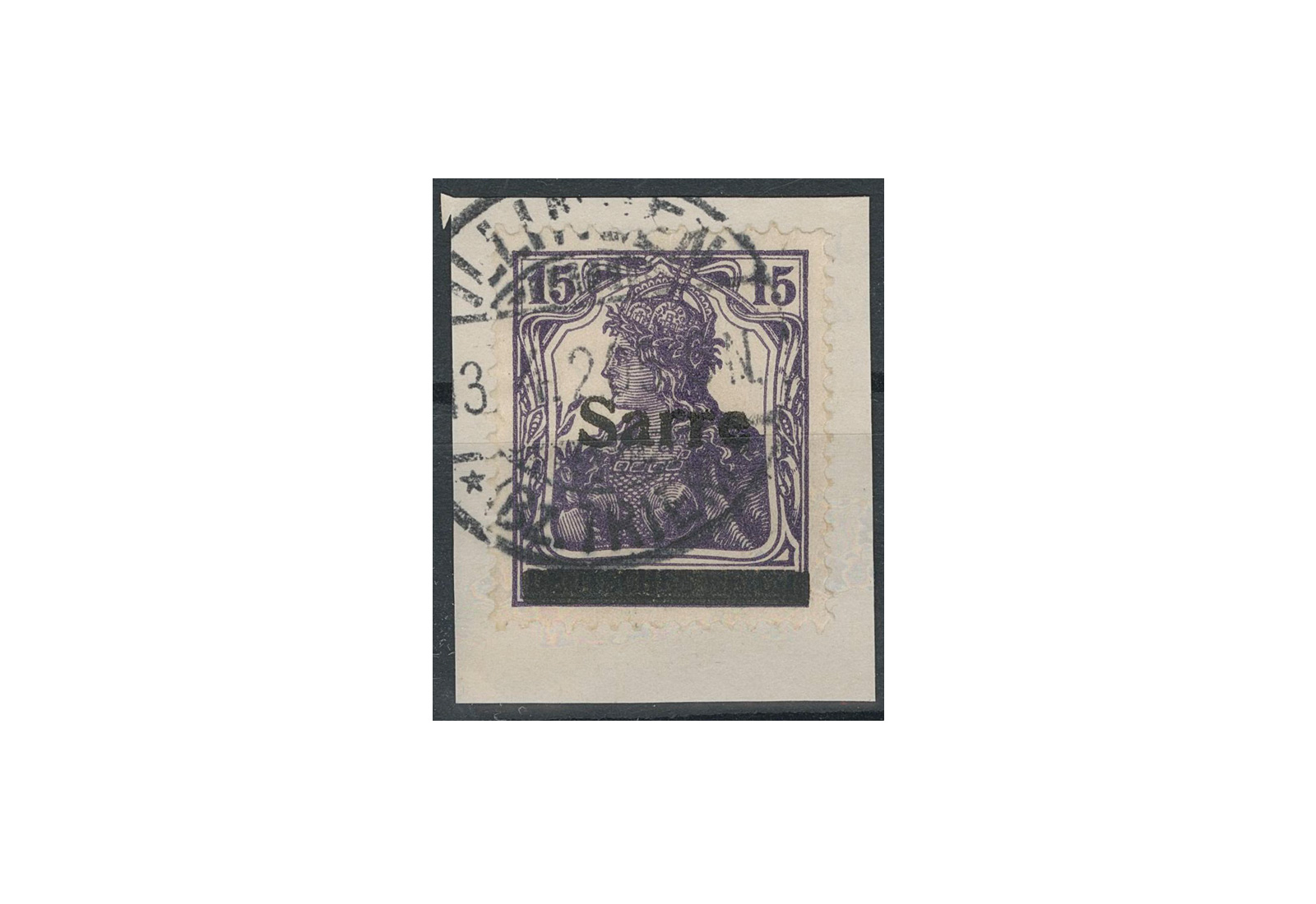 Briefmarken Deutsches Reich Germania Sarre Pflaumenblau 1920 Michel-Nr. 7 c I gestempelt geprüft