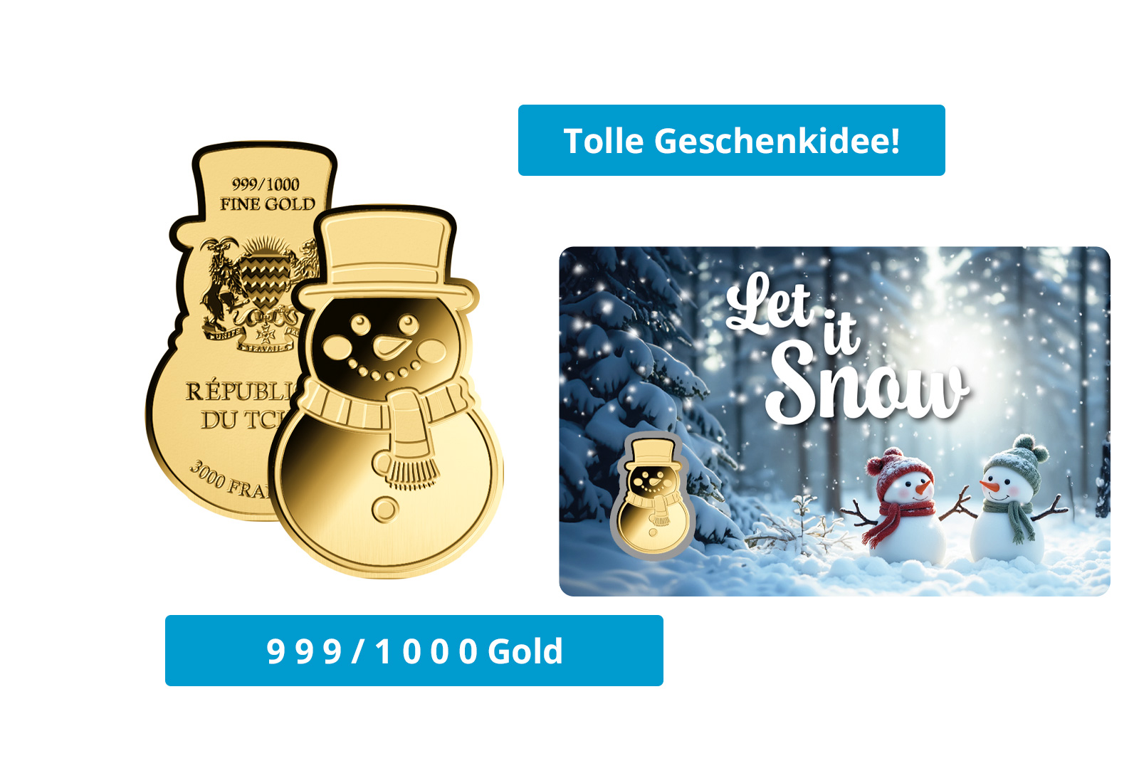 Goldmünze Motiv "Schneemann - Let it Snow" Coincard 999/1000 Gold Geschenk