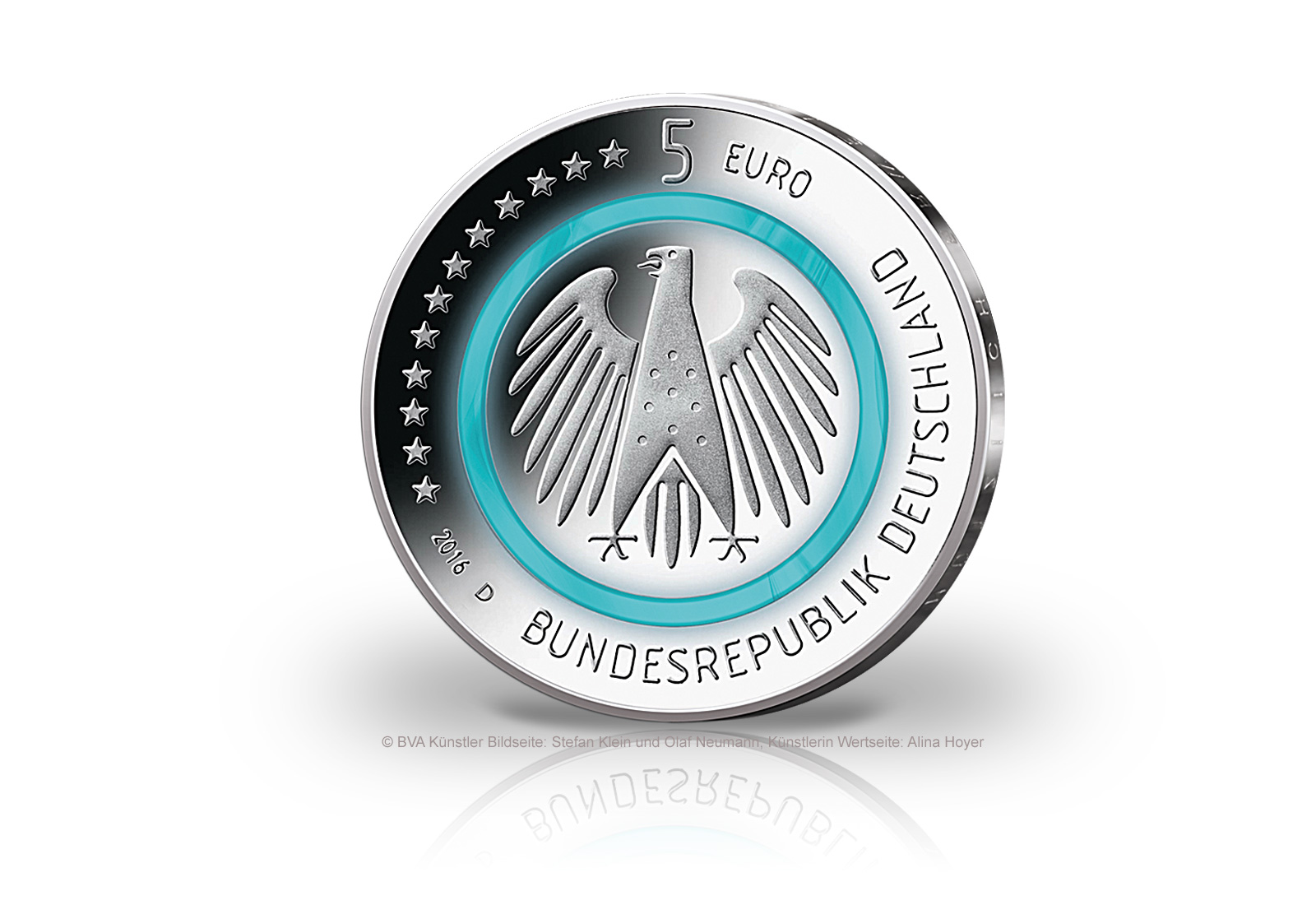 5 Euro 2016 Planet Erde Deutschland mit blauem Polymerring st Prägestätte D