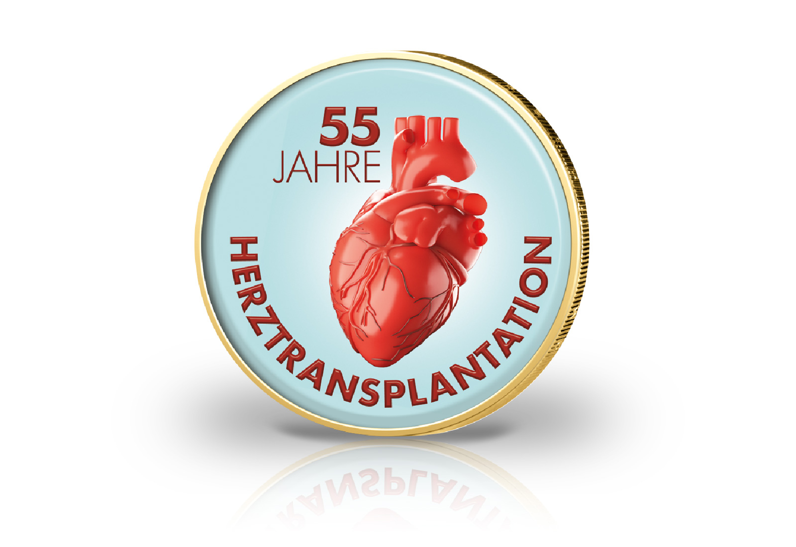 2 Euro mit Farbmotiv und 24 Karat Goldauflage 55 Jahre Herztransplantation