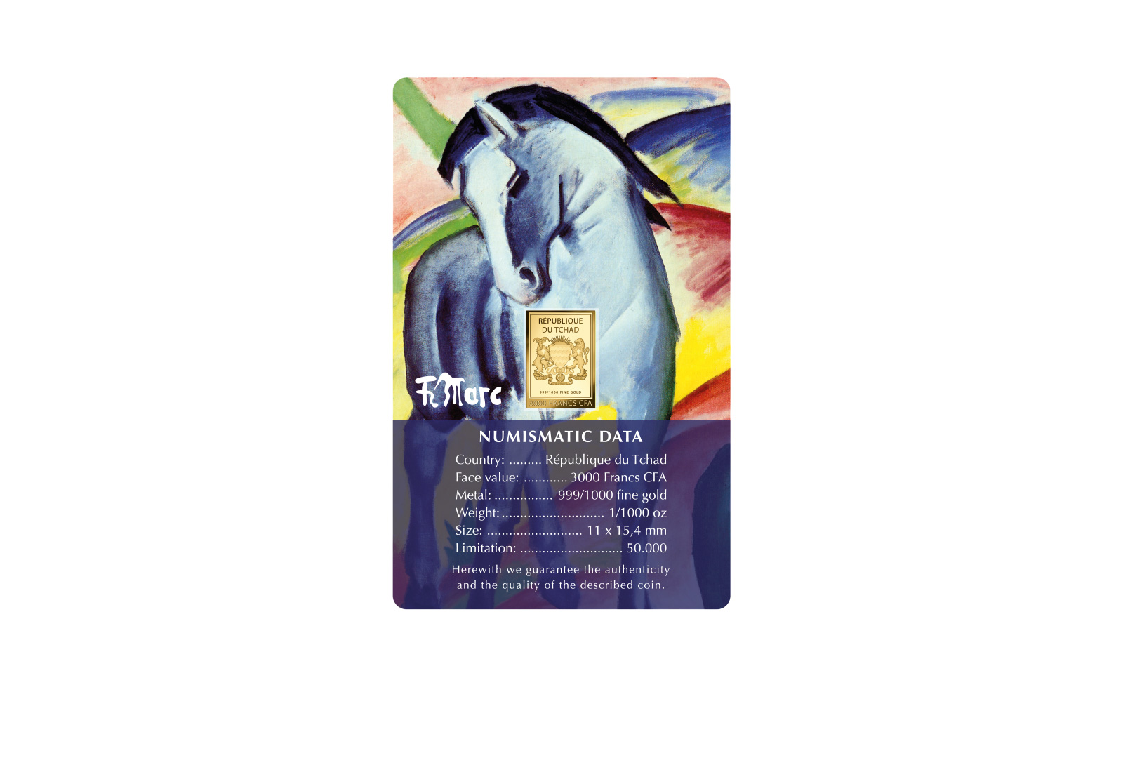 Goldmünze Motiv "Blaues Pferd - Franz Marc" Coincard 999/1000 Gold Geschenk