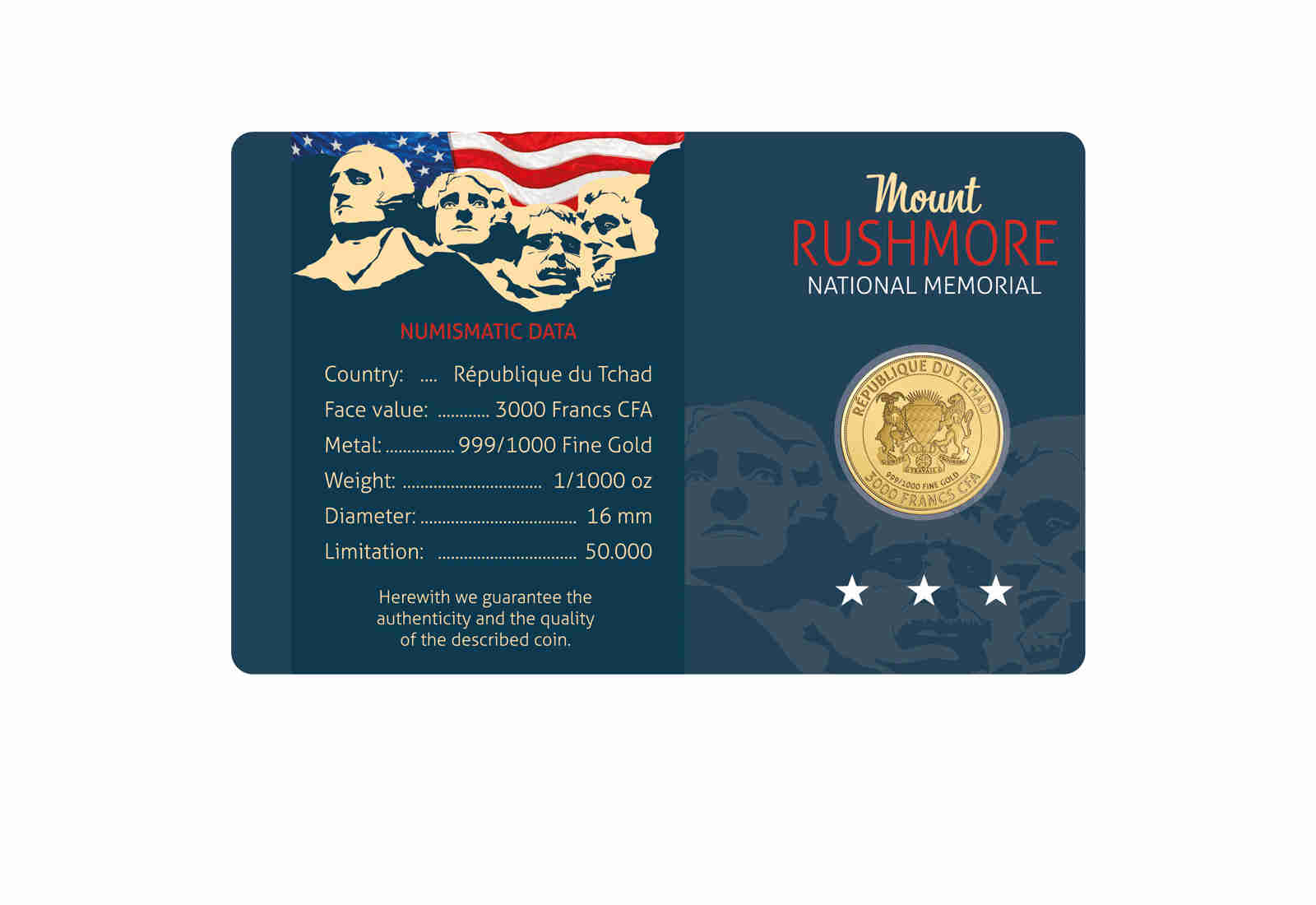 Goldmünze Motiv "Mount Rushmore" Coincard 999/1000 Gold Geschenk