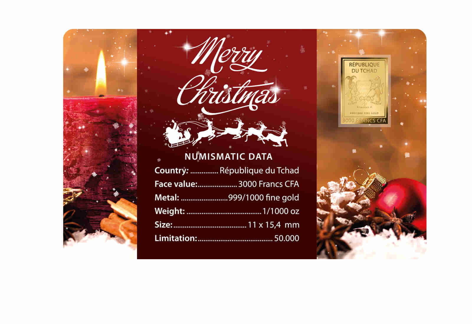 Goldmünze Motiv "Merry Christmas Candle" Coincard 999/1000 Gold Geschenk