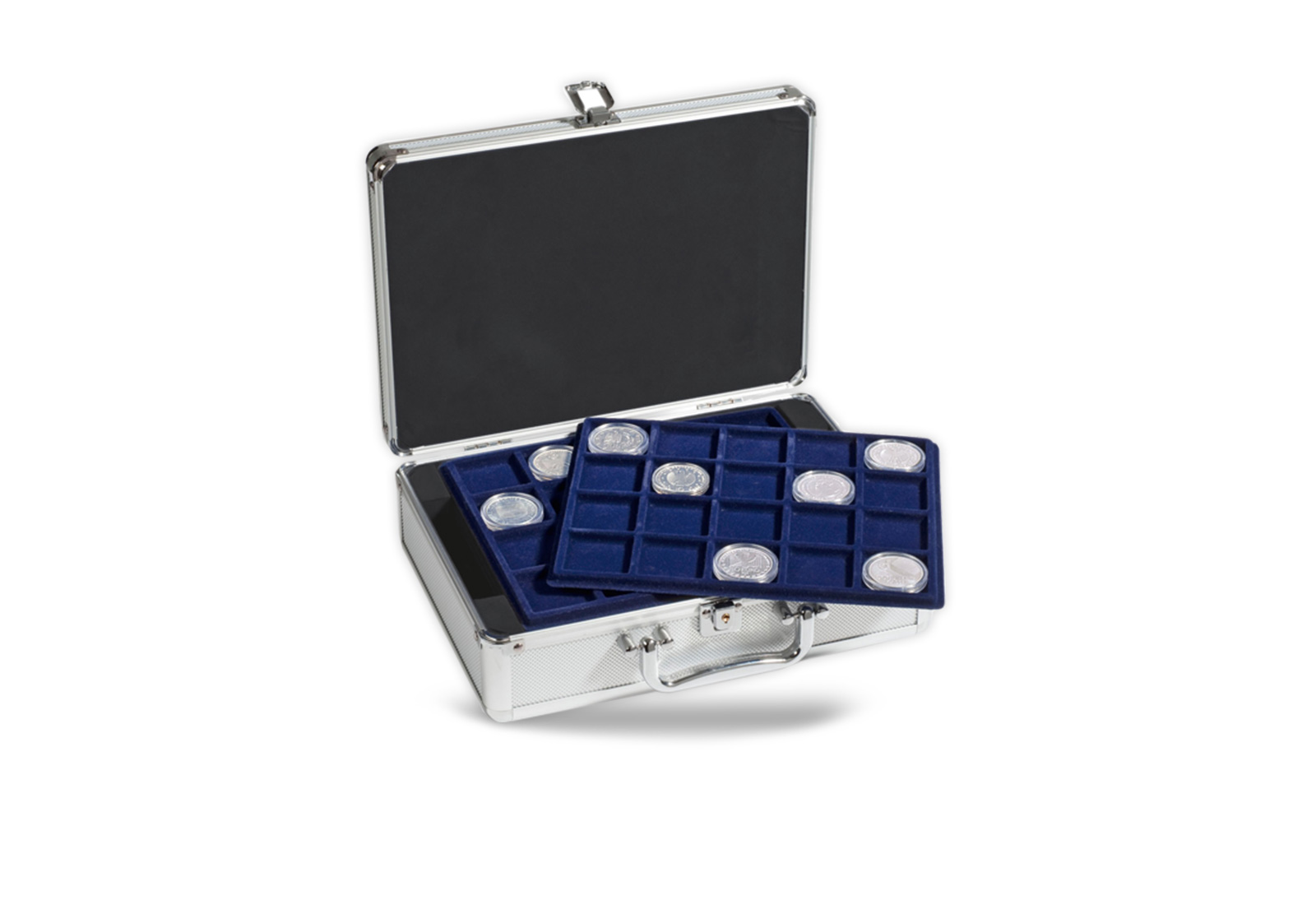 Münzkoffer aus Aluminium für 112 Münzen