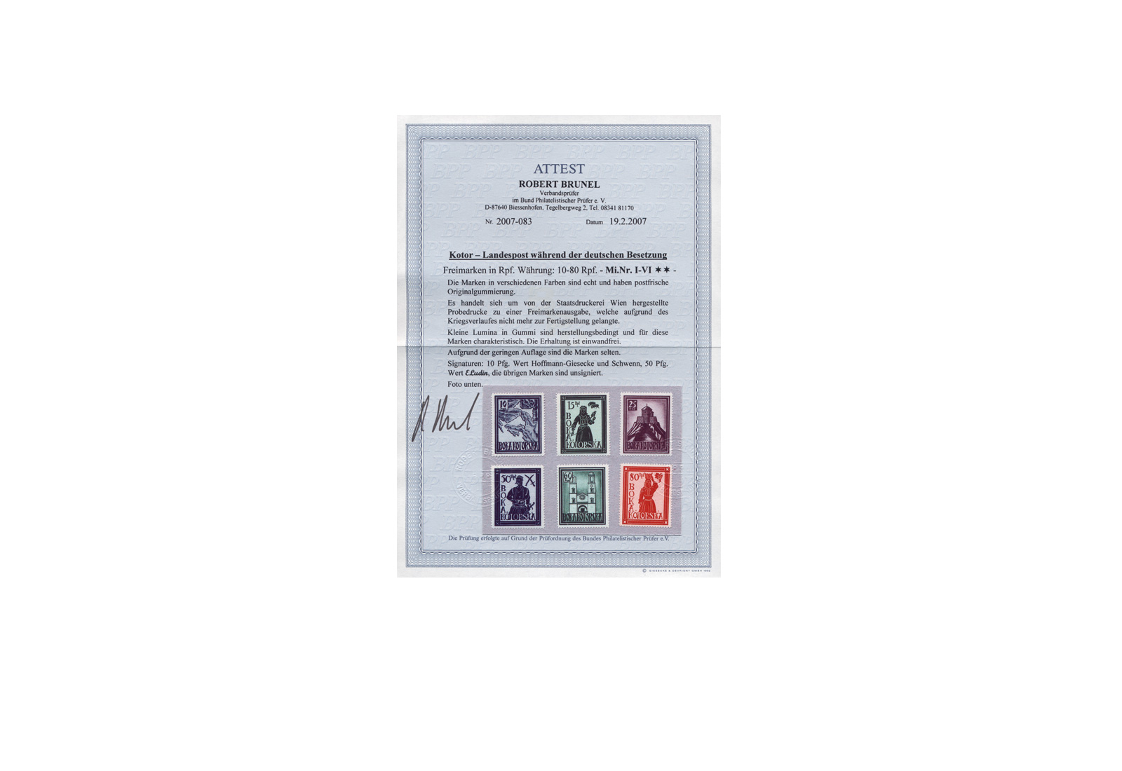 Kotor Mi.Nr. I-VI ** FA Deutsche Besetzung