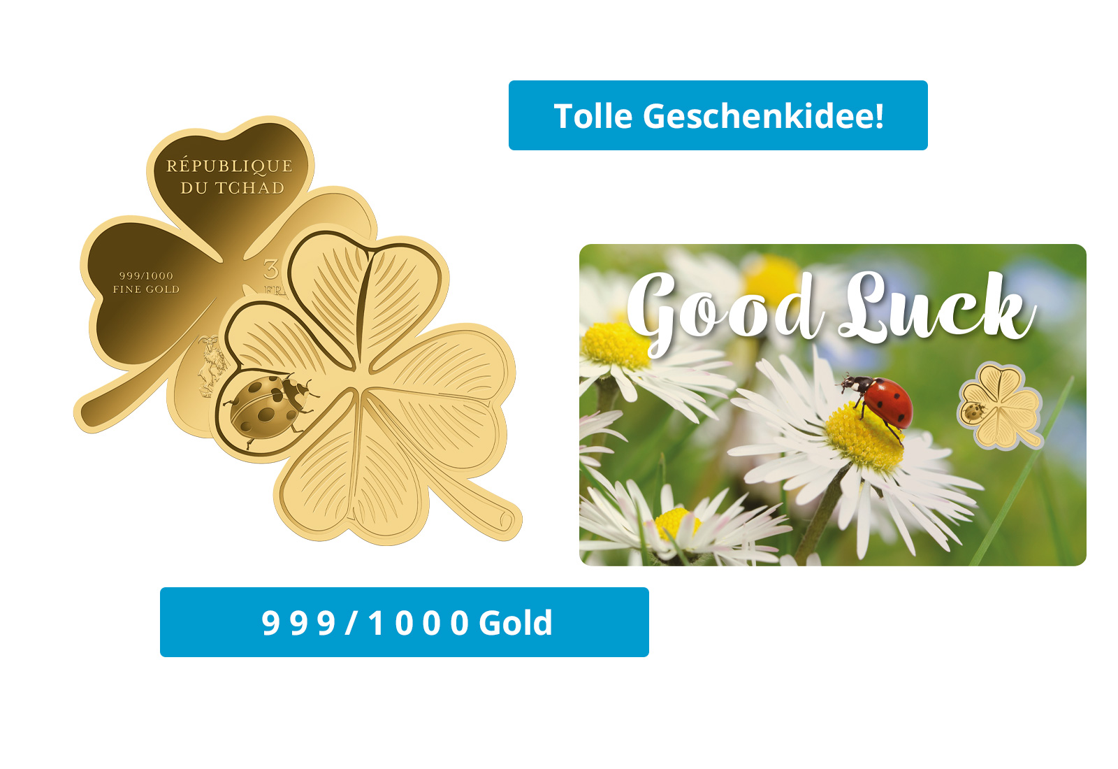 Goldmünze Good Luck Coincard 999/1000 Gold Geschenk