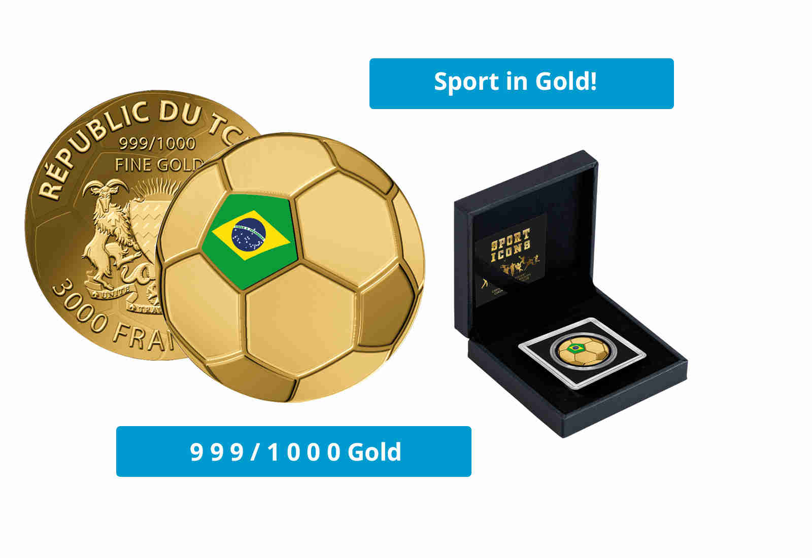 Goldmünze Motiv "Fußball Brasilien" 999/1000 Gold im Geschenketui