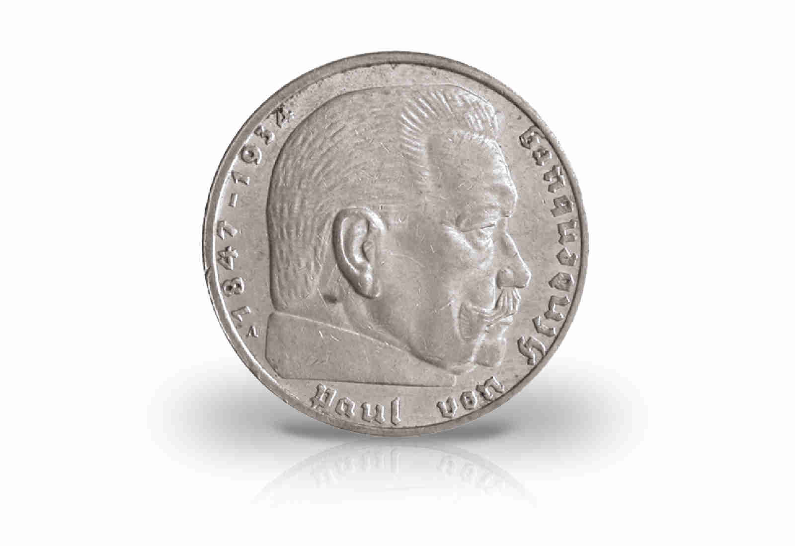 2 Reichsmark 1936 Drittes Reich Hindenburg Prägestätte unserer Wahl Jaeger-Nr. 366