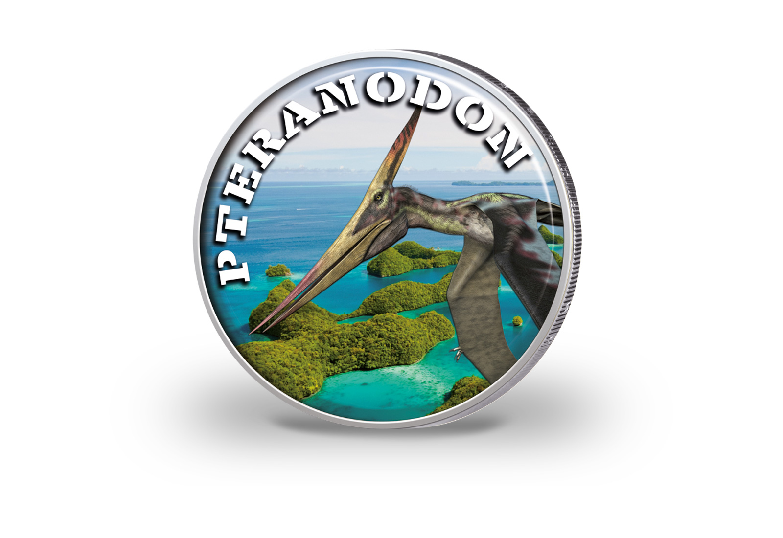 2 Euro mit Farbmotiv Dinosaurier Pteranodon
