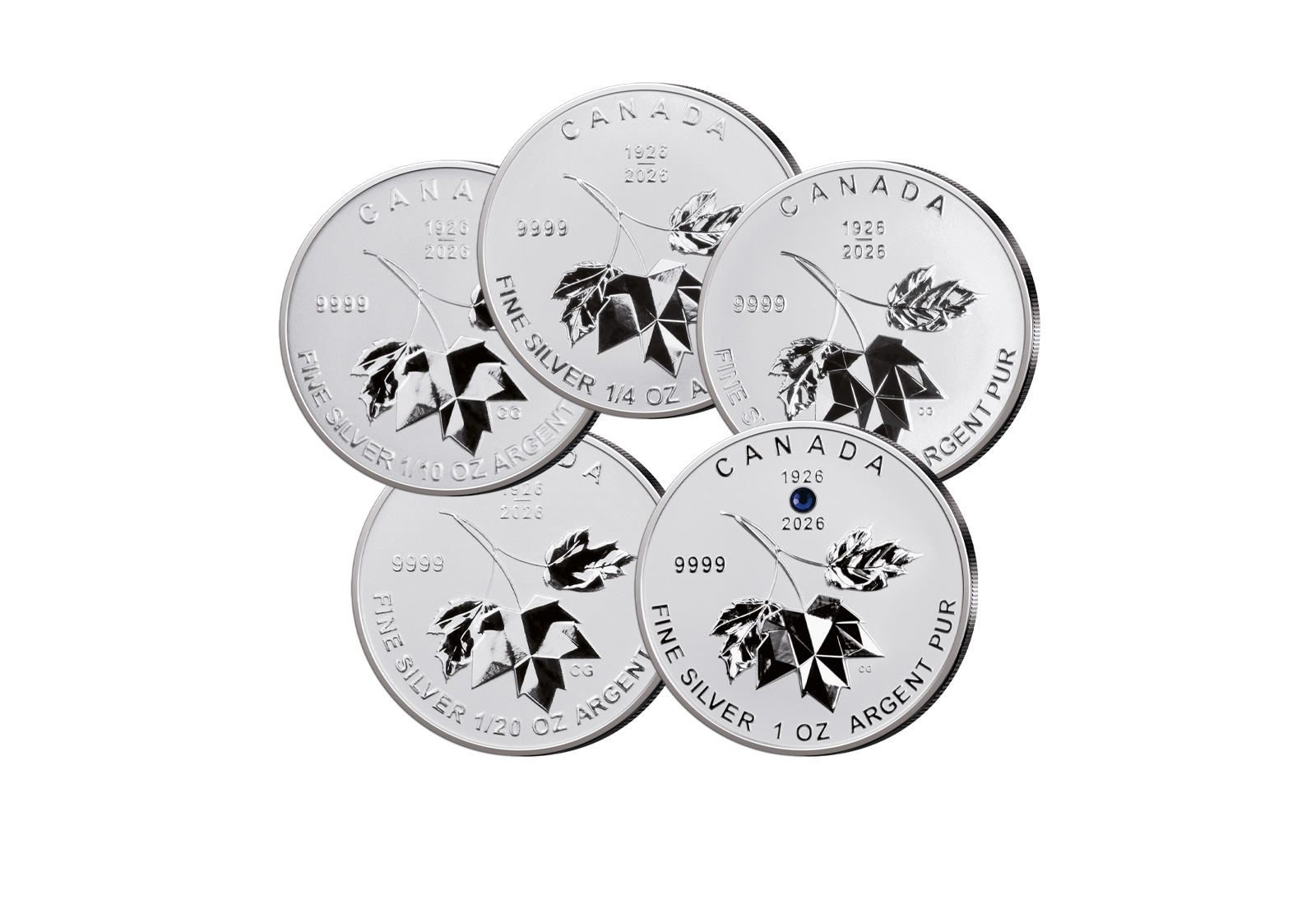 5er Silber-Set Maple Leaf 2026 1/20 oz - 1 oz im Etui