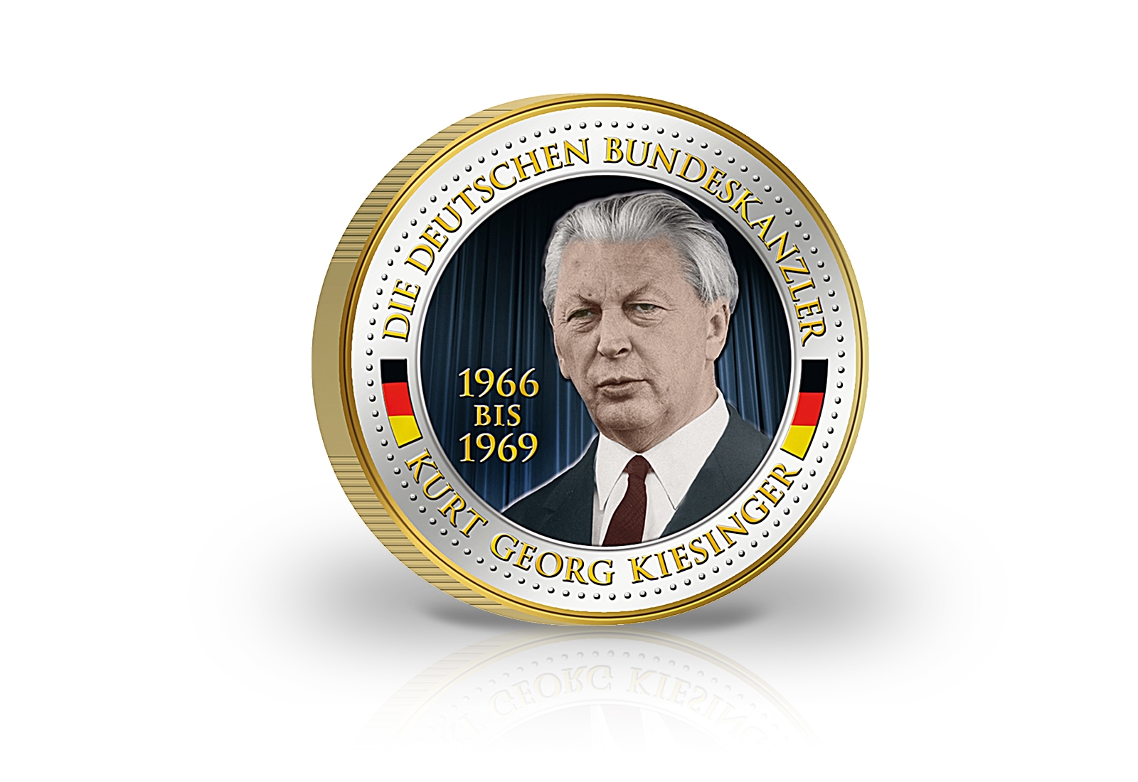 2 Euro Bundeskanzler Kurt Georg Kiesinger mit Kaltemaille und 24 Karat Goldauflage