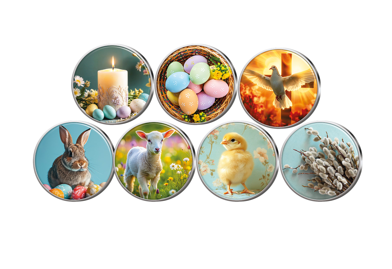 7er Kollektion "Ostermünzen mit Farbapplikation"