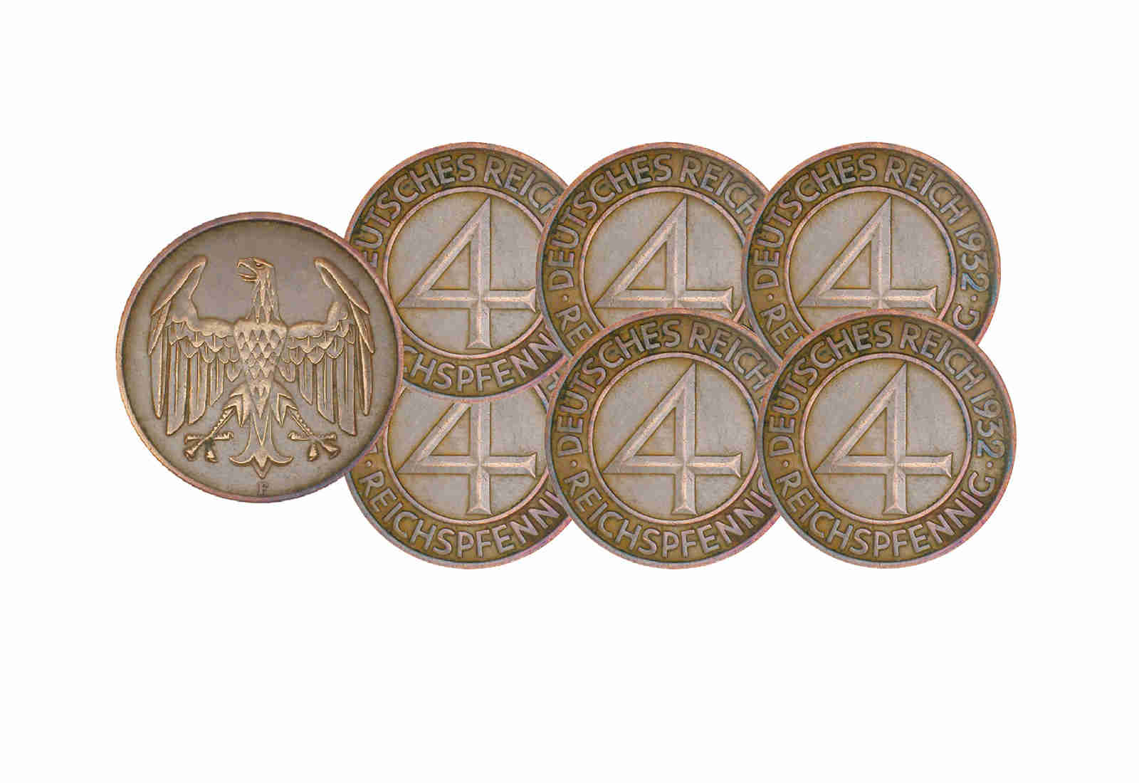 4 Pfennig 1932 Weimarer Republik Brüningtaler 6er Set Jaeger-Nr. 315