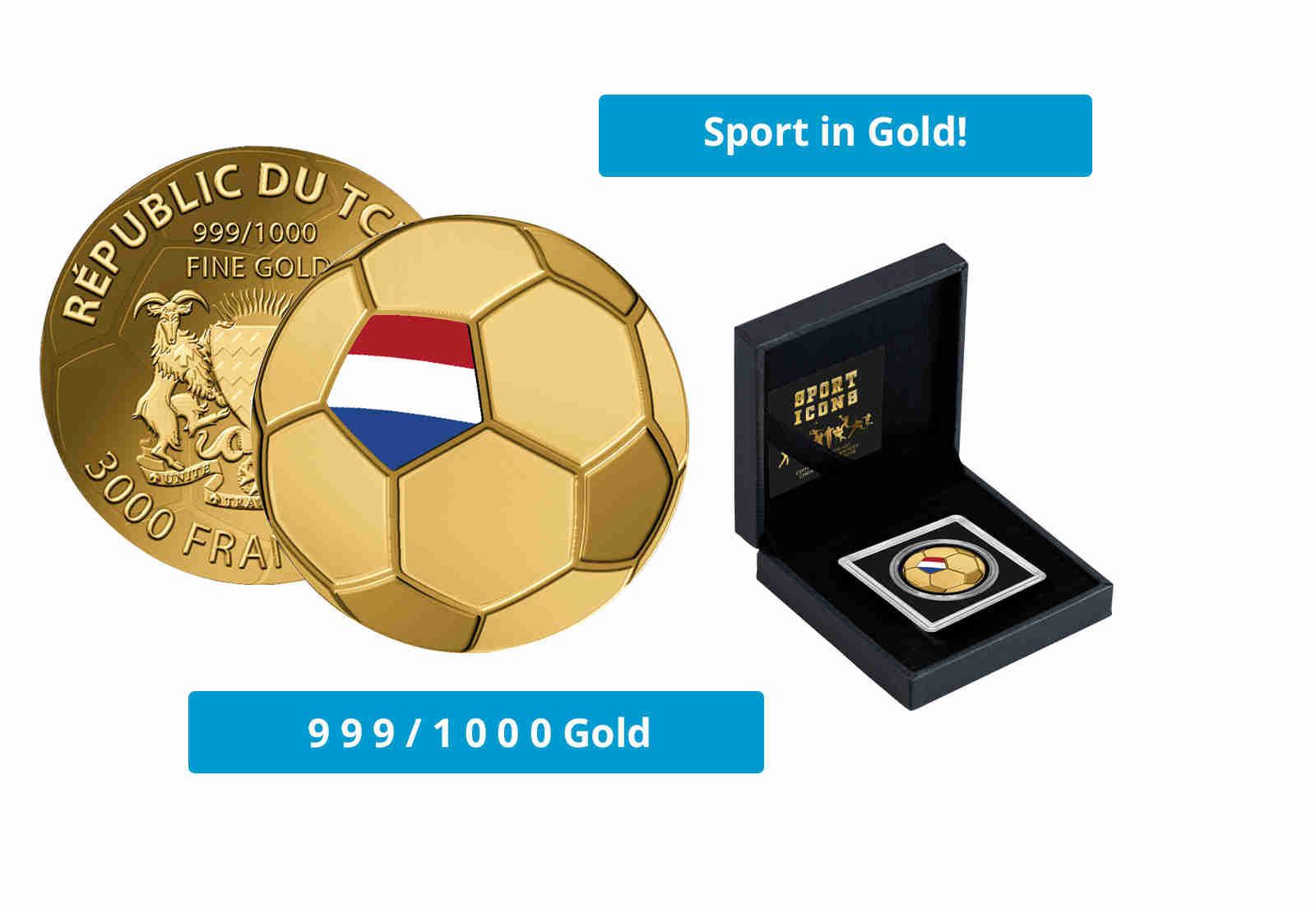 Goldmünze Motiv "Fußball Niederlande" 999/1000 Gold im Geschenketui