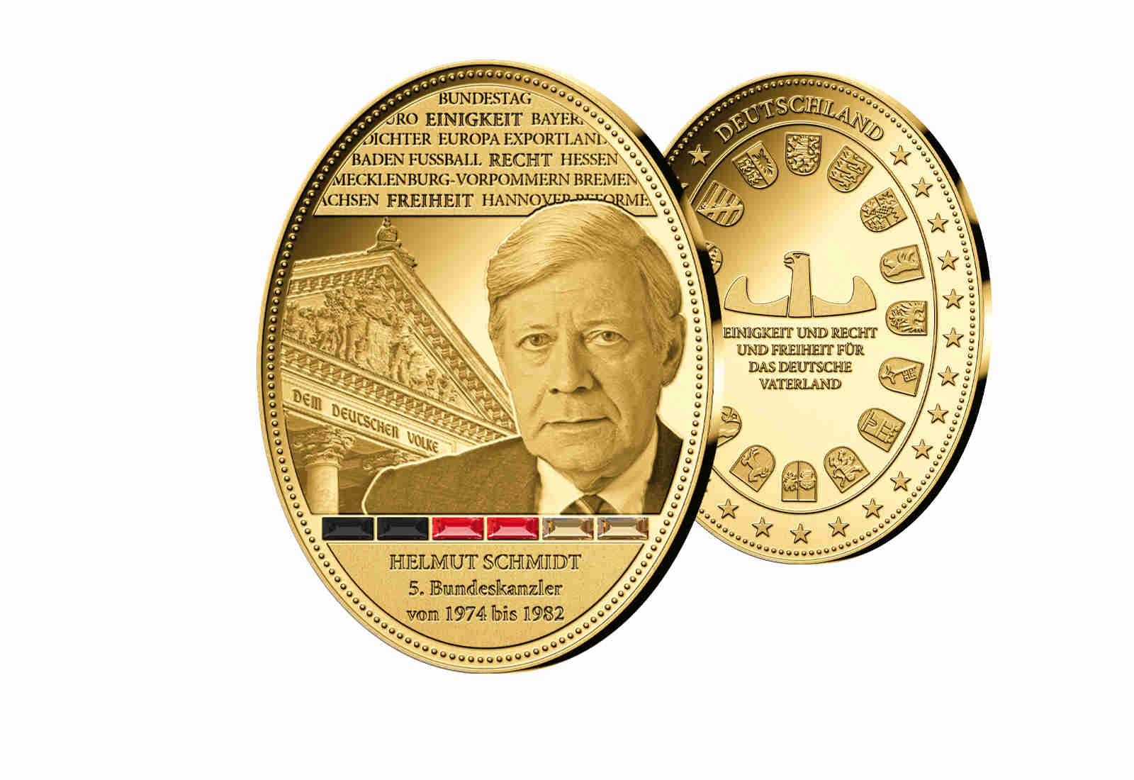 Gigantenprägung Helmut Schmidt veredelt mit 24 Karat Goldauflage mit Sammler-Service