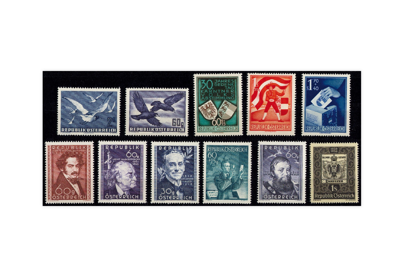 Briefmarken Österreich 11 Marken Jahrgang 1950 Michel-Nr. 948/958 postfrisch