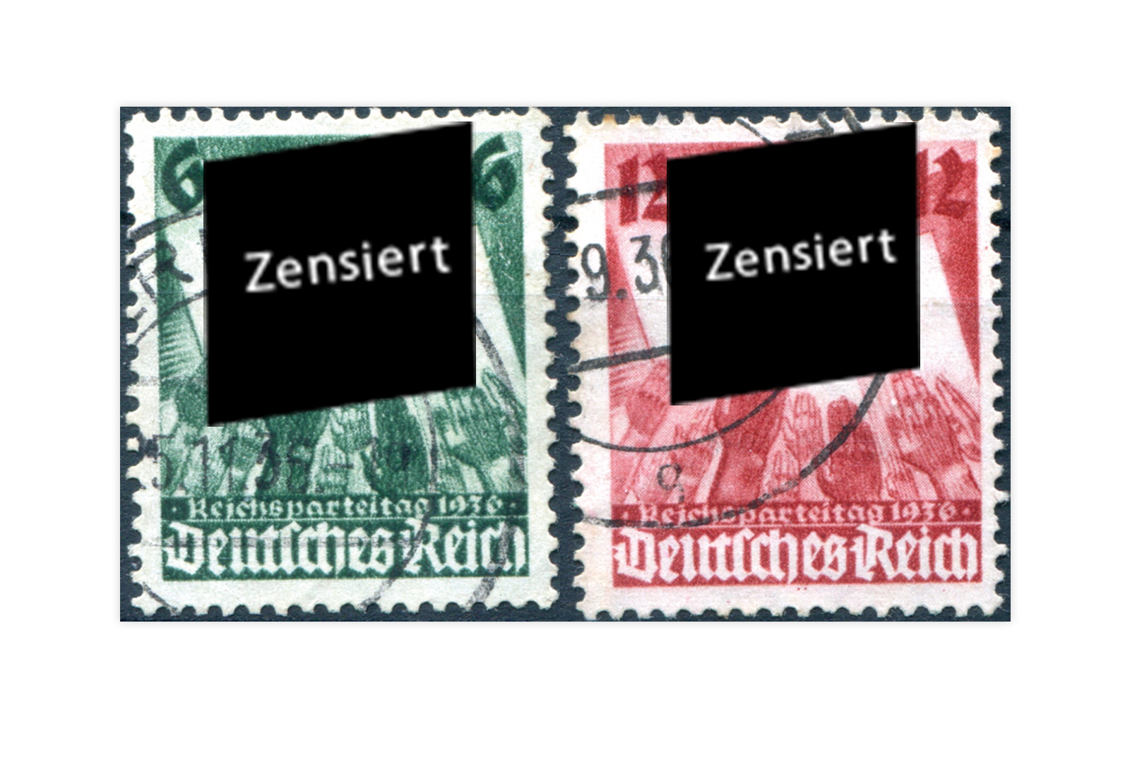 Briefmarken Deutsches Reich Reichsparteitag Nürnberg 1936 Michel-Nr. 632/33 gestempelt