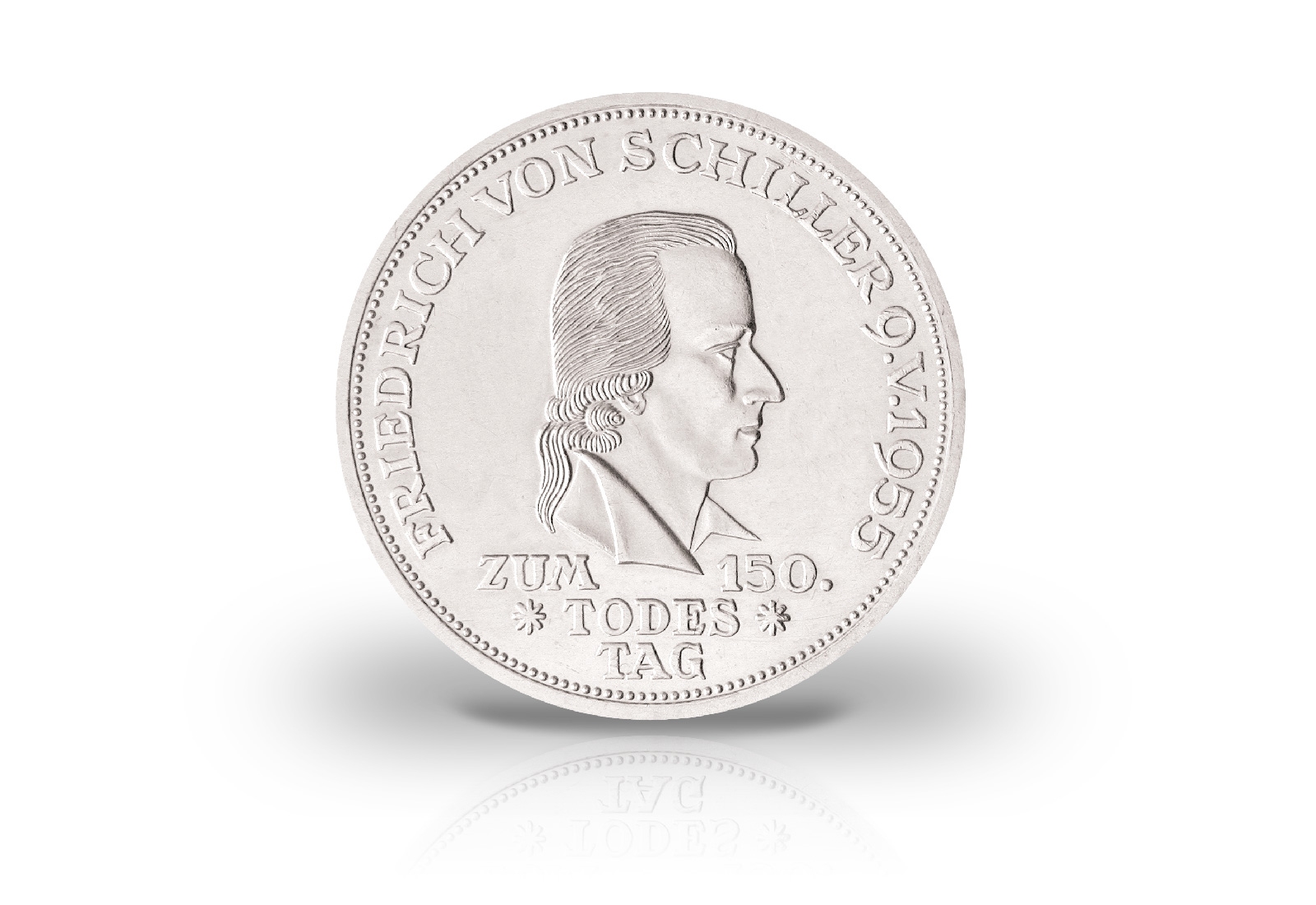 5-DM-Silbermünze 1955 BRD - 150. Todestag Friedrich von Schiller - Jaeger-Nr. 389