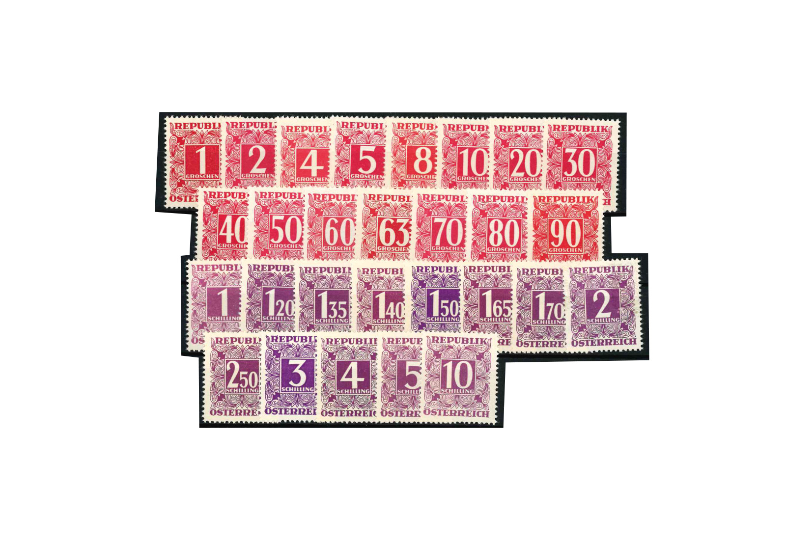 Briefmarken Österreich 1949 Portomarken Michel-Nr. 232/259 postfrisch