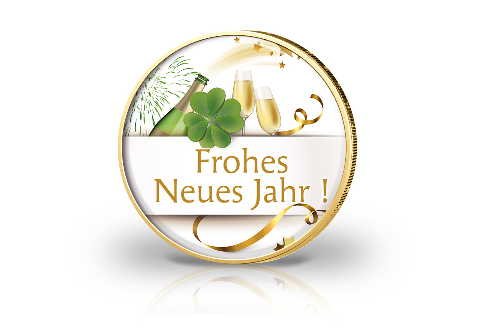 2 Euro vergoldet mit Farbmotiv Silvester