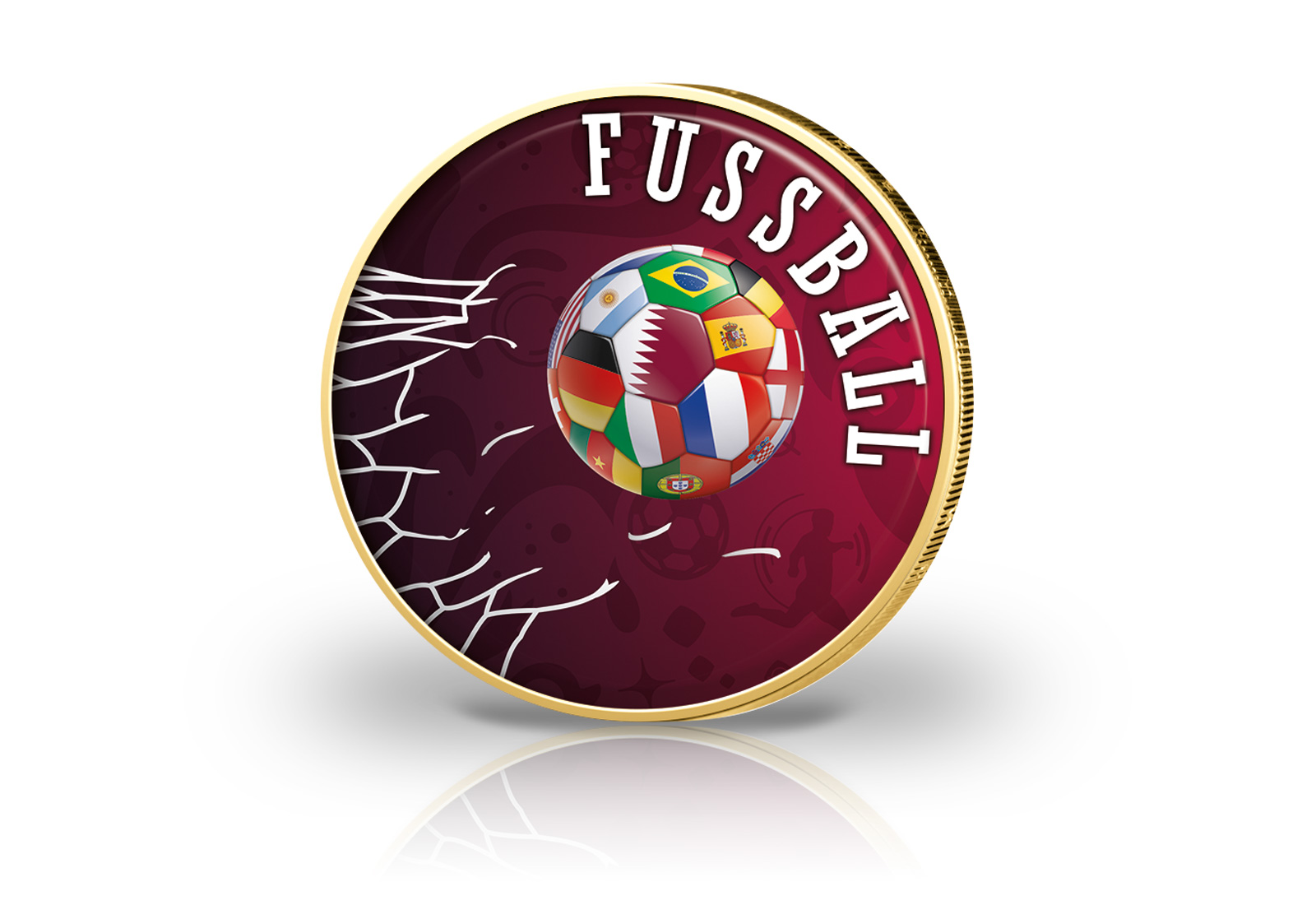 2 Euro vergoldet Fußball 2022 mit Farbmotiv III