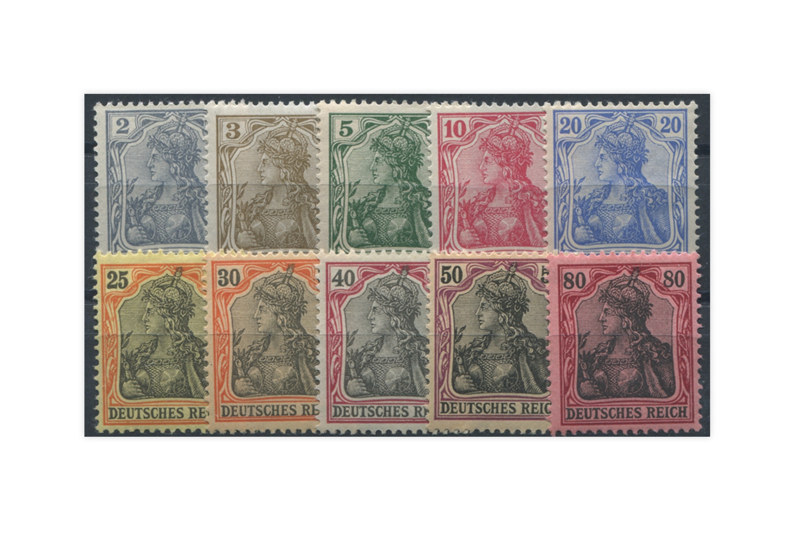 Briefmarken Deutsches Kaiserreich Germania 1902 Michel-Nr. 68/77 Falz