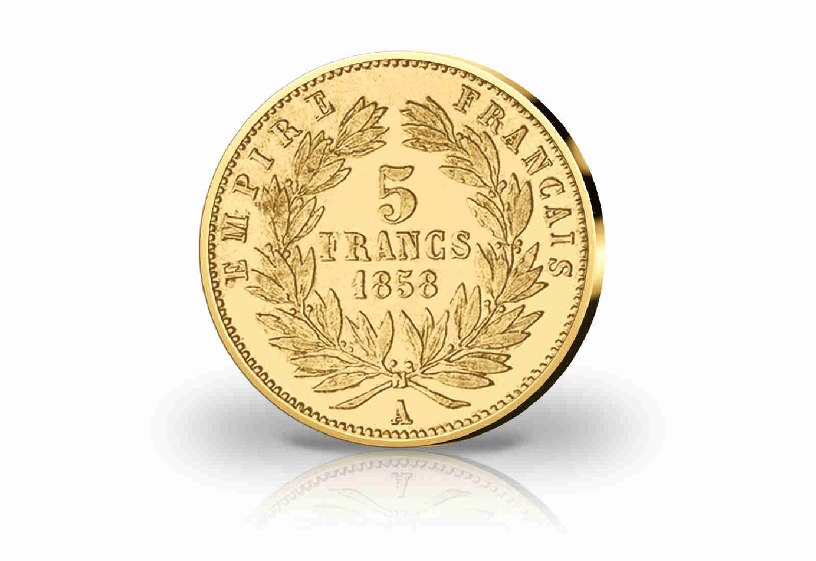 5 Francs Goldmünze 1856-1860 Frankreich Napoleon III. ohne Kranz