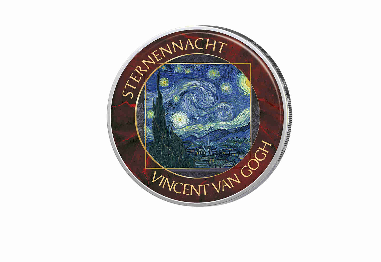 2 Euro mit Farbapplikation Sternennacht Van Gogh