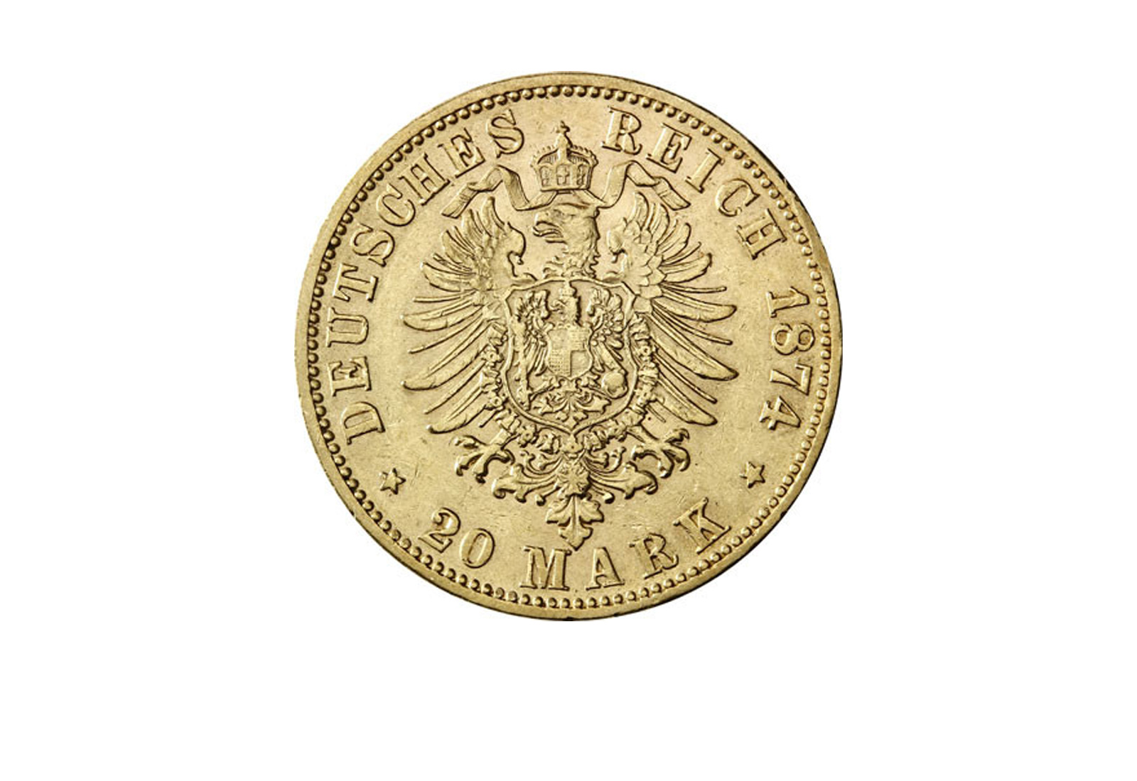 20 Mark 1874-1876 Kaiserreich Karl von Württemberg Jaeger-Nr. 293
