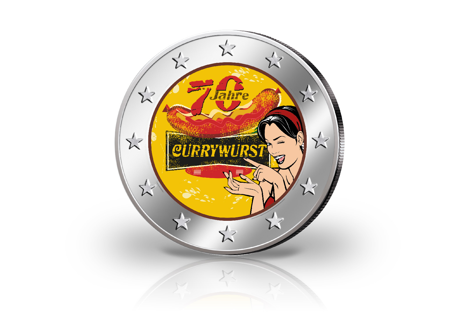 2 Euro mit Farbmotiv 70 Jahre Currywurst