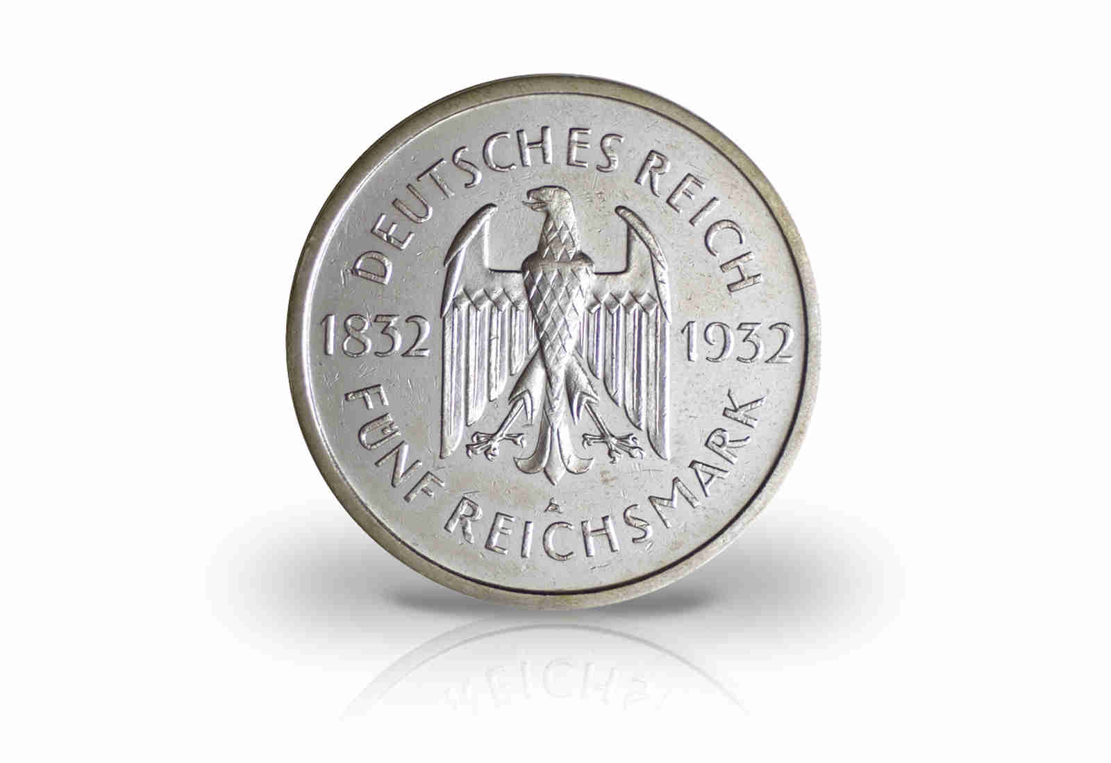 5 Reichsmark Silbermünze 1932 Weimarer Republik 100. Todestag Goethes Jaeger-Nr. 351