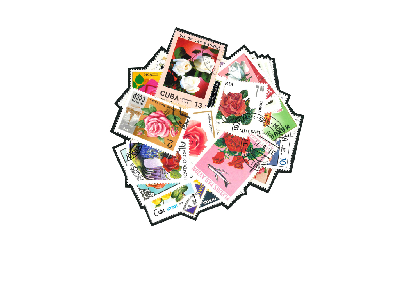 Briefmarken 50 Rosen Motive