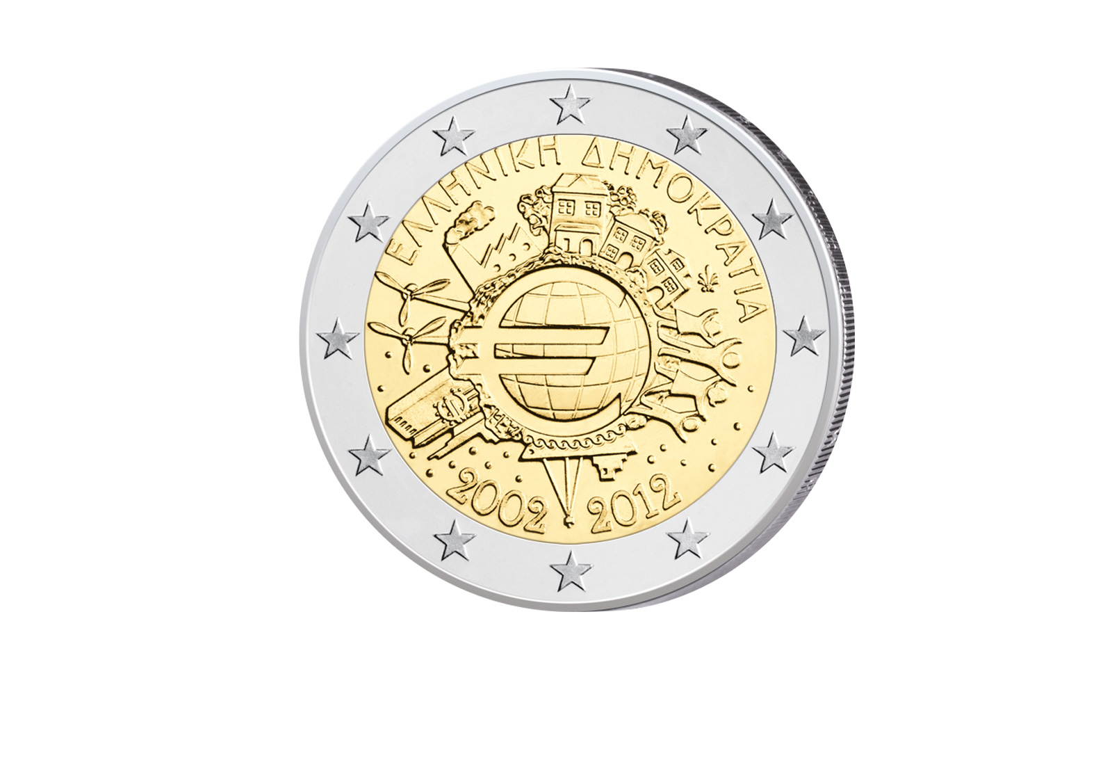 2 Euro 2012 Griechenland 10 Jahre Bargeld Gemeinschaftsausgabe bfr.
