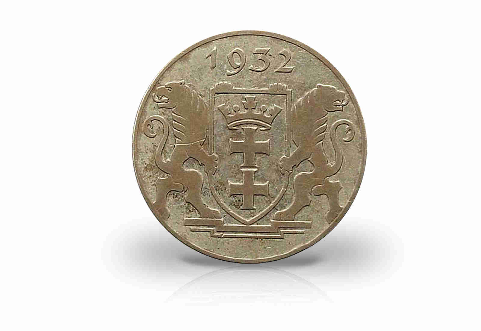 Danzig 2 Gulden Silbermünze 1932 Wappen mit Schildhaltern