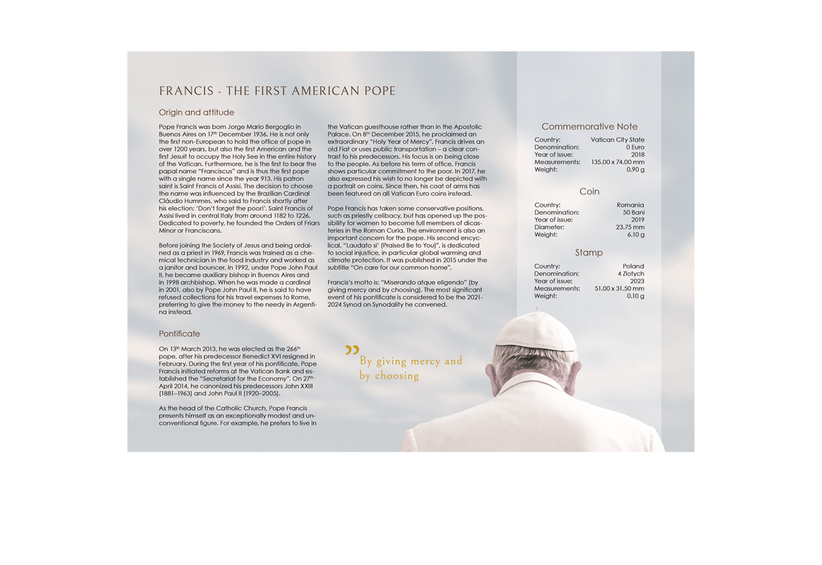 Papst Franziskus Blister - Karte inkl. Münze, Briefmarke und Banknote