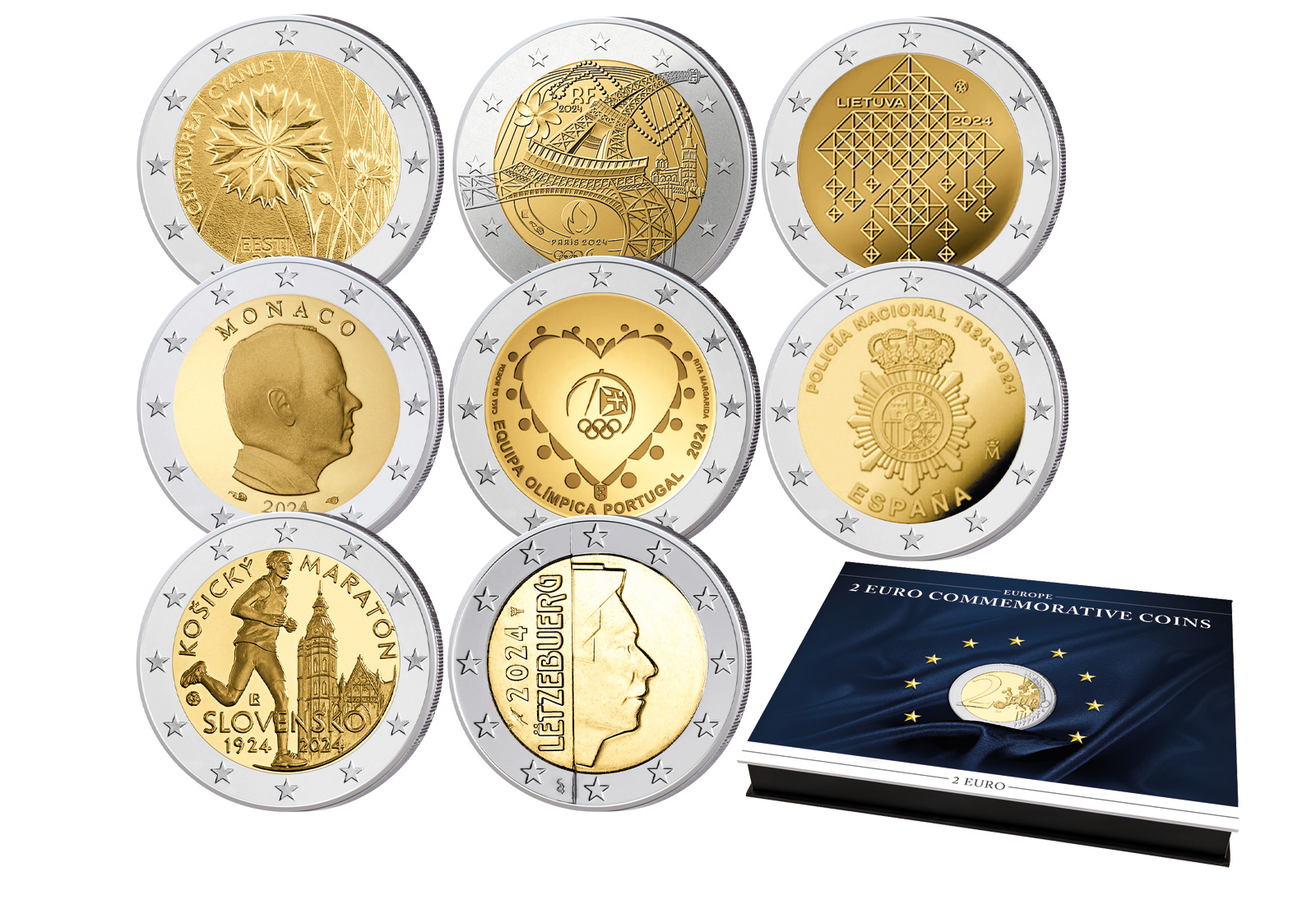 2 Euro 2024 8er Sparset inklusive Münzkassette für die Aufbewahrung