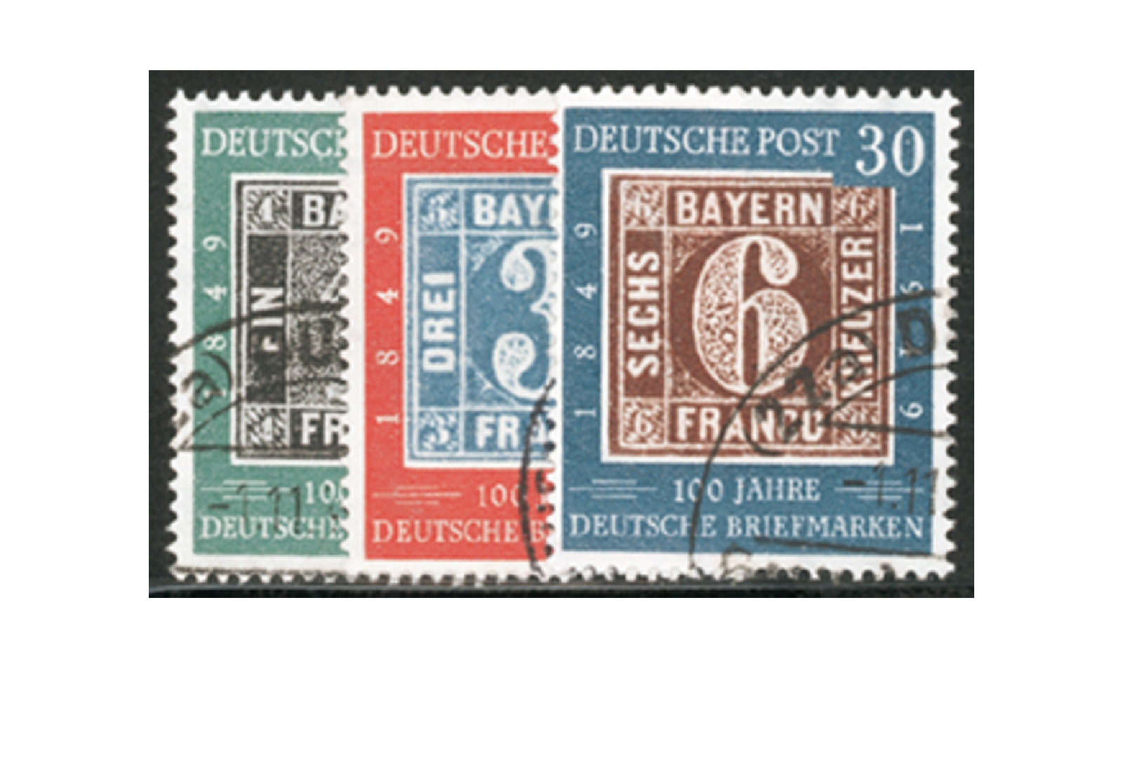 Briefmarken BRD 100 Jahre deutsche Briefmarken 1949 Michel-Nr. 113-115 gestempelt