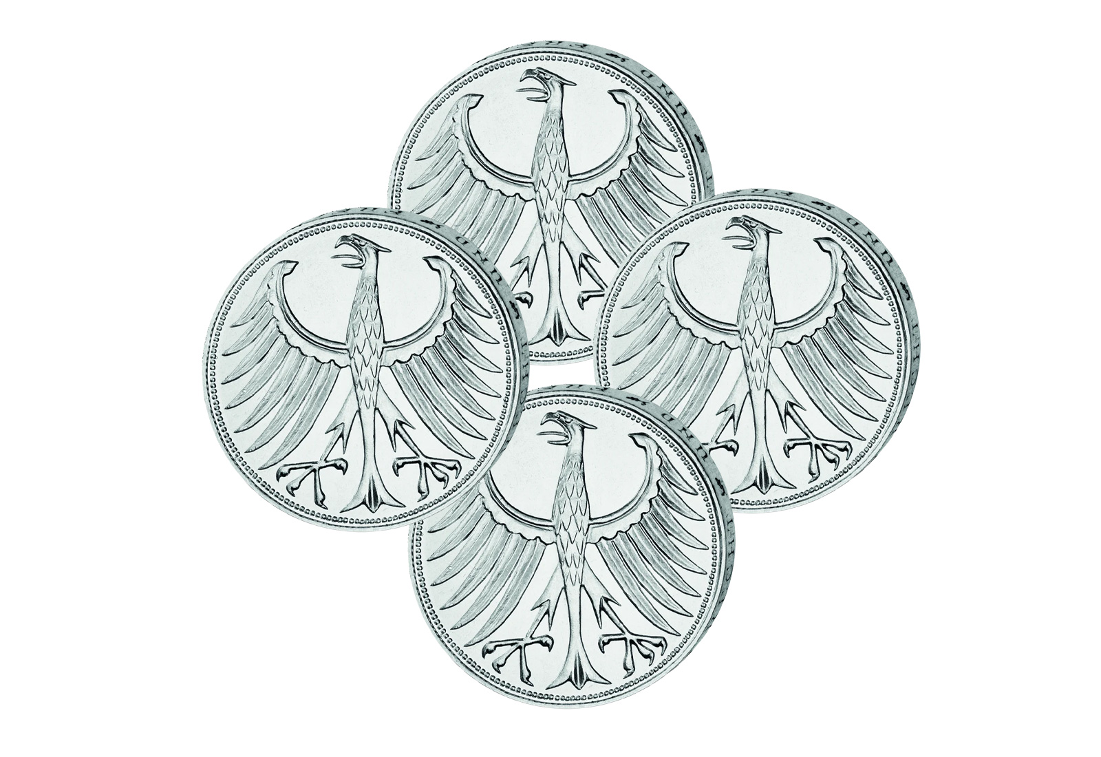 BRD 4x 5 DM 1951 Silberadler Set Prägetätte D-J