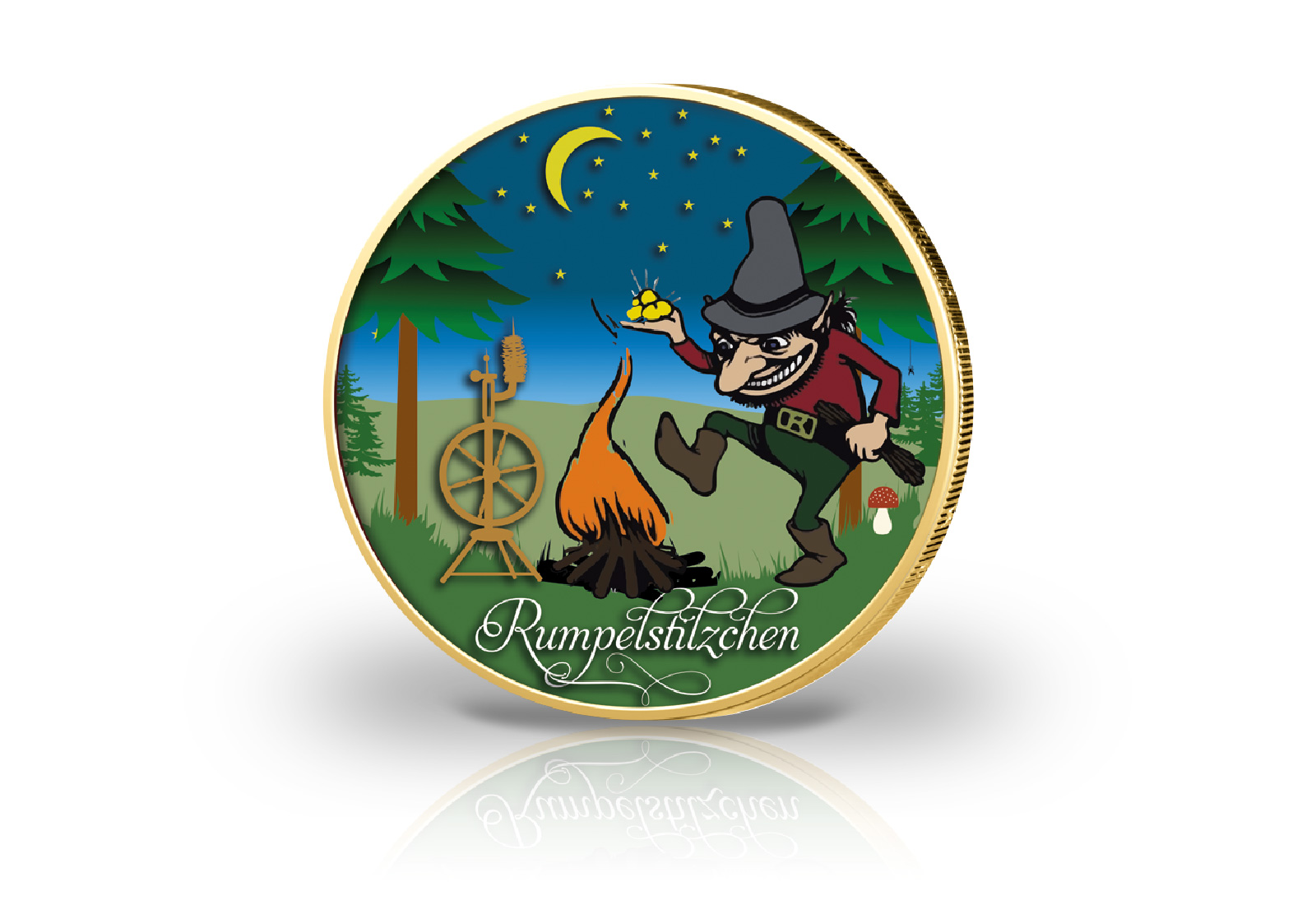 2 Euro mit Farbmotiv und 24 Karat Goldauflage Rumpelstilzchen