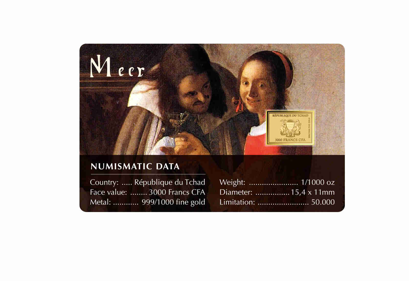 Goldmünze Motiv "Das Mädchen mit dem Weinglas - Vermeer" Coincard 999/1000 Gold Geschenk